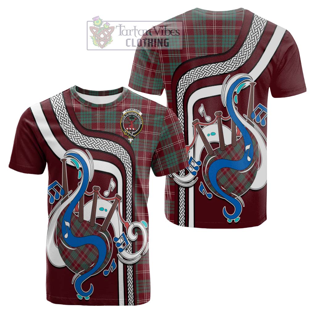 Tartan Vibes Clothing Crawford Modern Tartan Cotton T-shirt with Epic Bagpipe Style