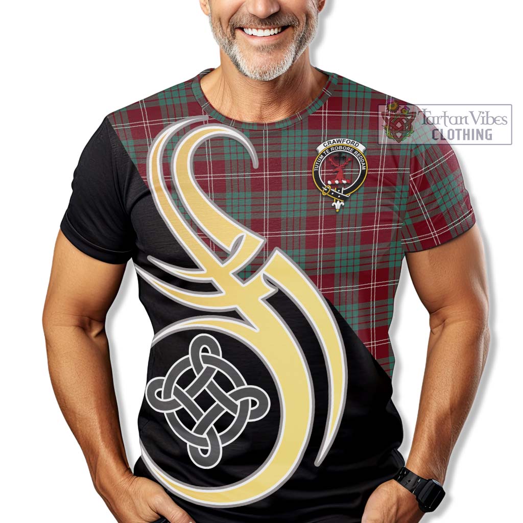 Tartan Vibes Clothing Crawford Modern Tartan T-Shirt with Family Crest and Celtic Symbol Style