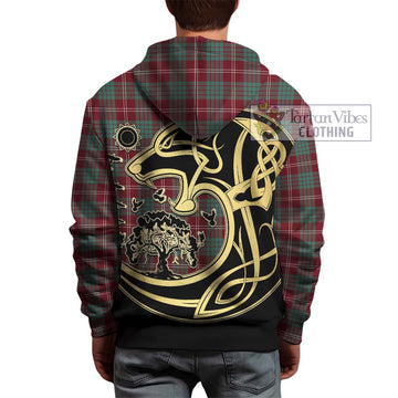 Crawford Modern Tartan Hoodie with Family Crest Celtic Wolf Style