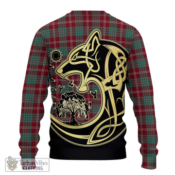 Crawford Modern Tartan Knitted Sweater with Family Crest Celtic Wolf Style