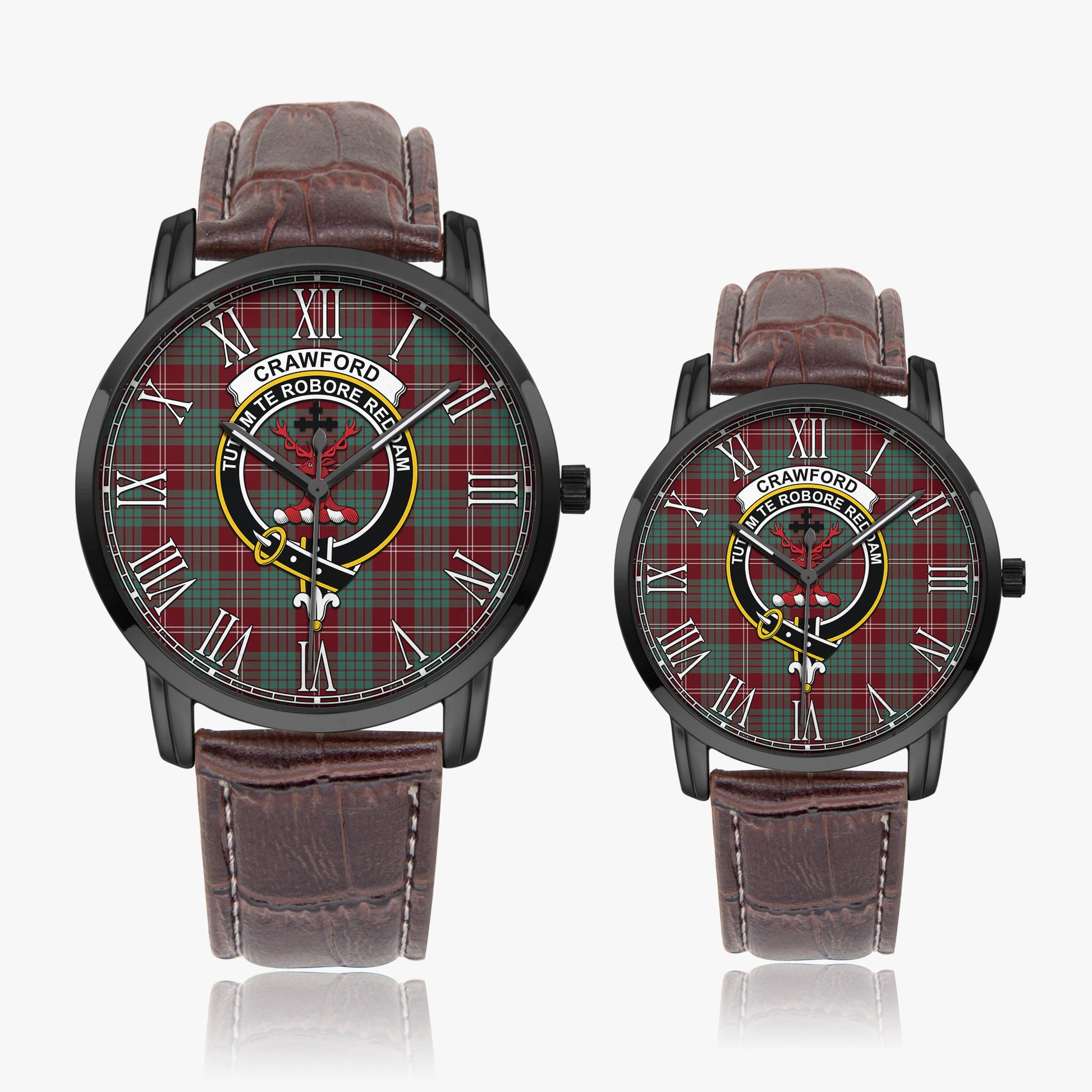 Crawford Modern Tartan Family Crest Leather Strap Quartz Watch - Tartanvibesclothing