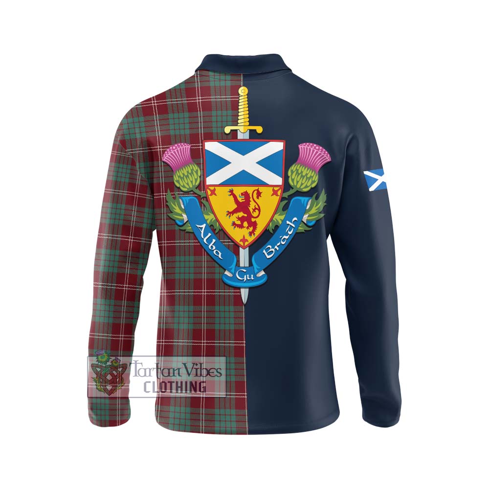 Tartan Vibes Clothing Crawford Modern Tartan Long Sleeve Polo Shirt with Scottish Lion Royal Arm Half Style