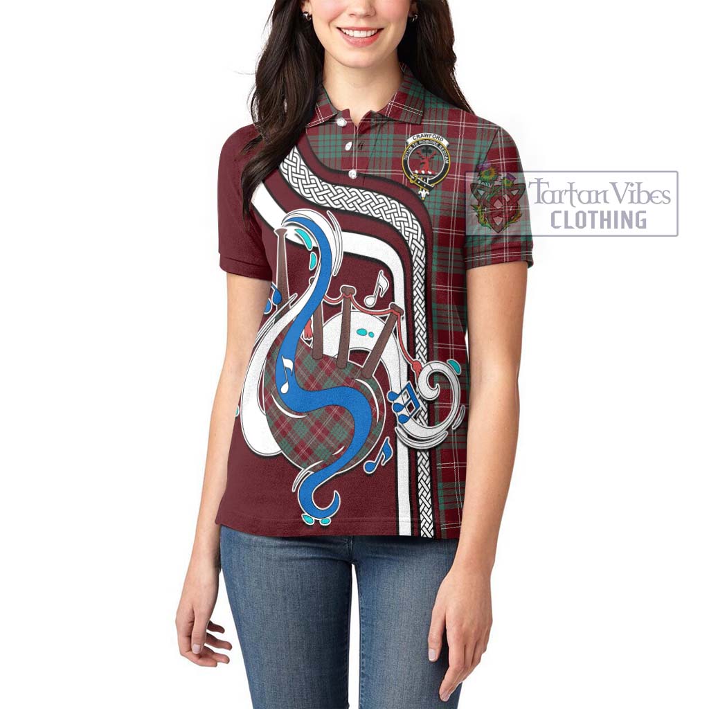 Tartan Vibes Clothing Crawford Modern Tartan Women's Polo Shirt with Epic Bagpipe Style