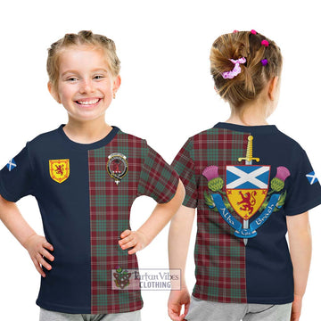 Crawford Modern Tartan Kid T-Shirt with Scottish Lion Royal Arm Half Style