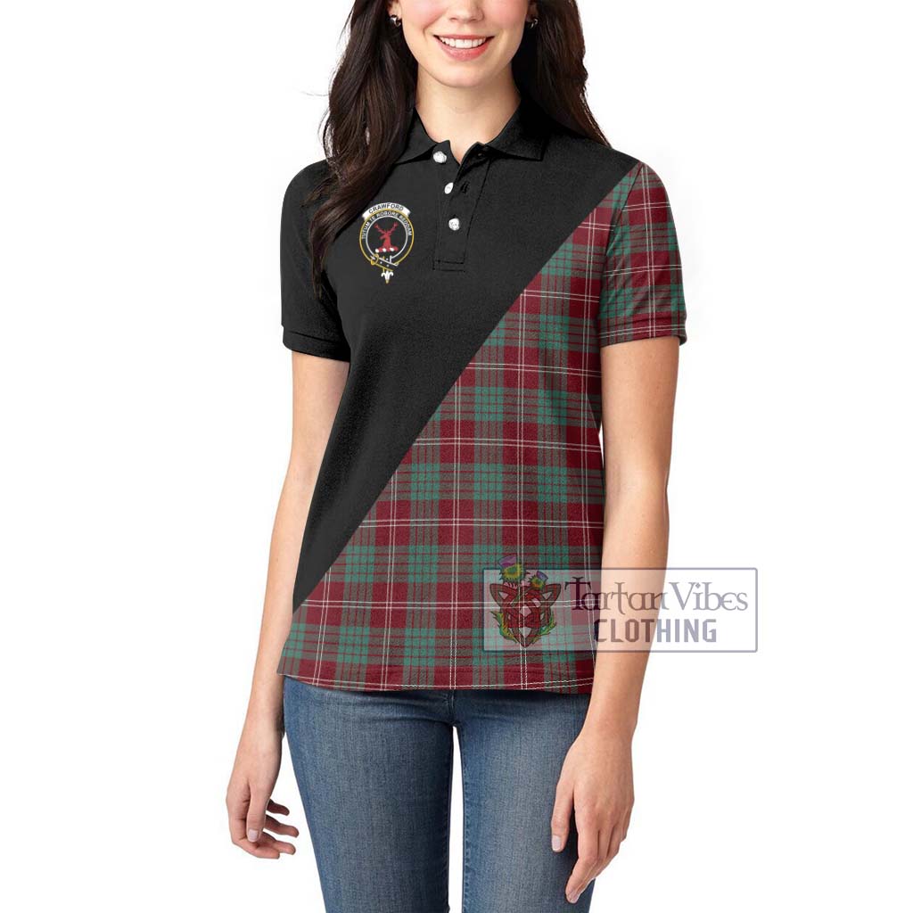 Tartan Vibes Clothing Crawford Modern Tartan Women's Polo Shirt with Family Crest and Military Logo Style