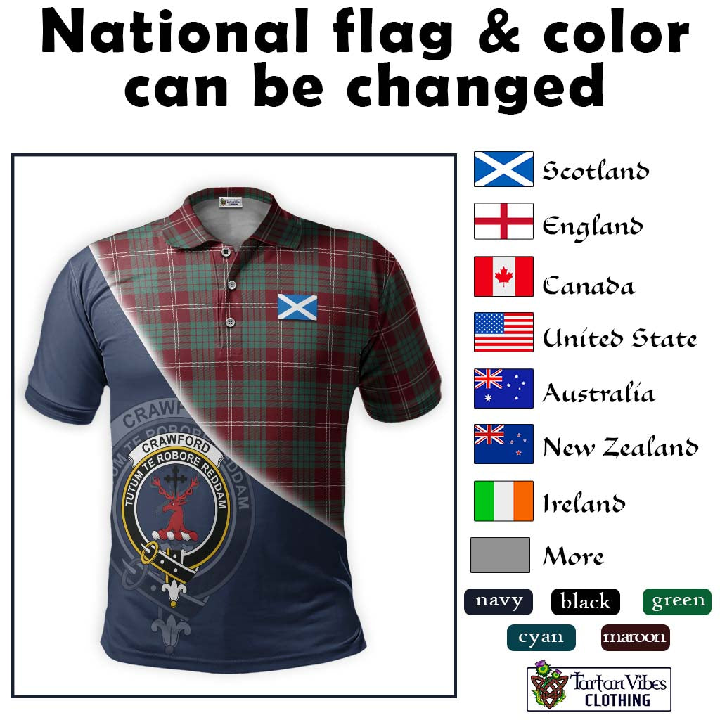 Tartan Vibes Clothing Crawford Modern Tartan Polo Shirt with Personalised National Flag and Family Crest Half Style