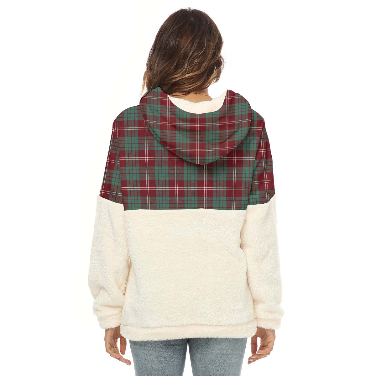 Crawford Modern Tartan Women's Borg Fleece Hoodie With Half Zip with Family Crest - Tartanvibesclothing