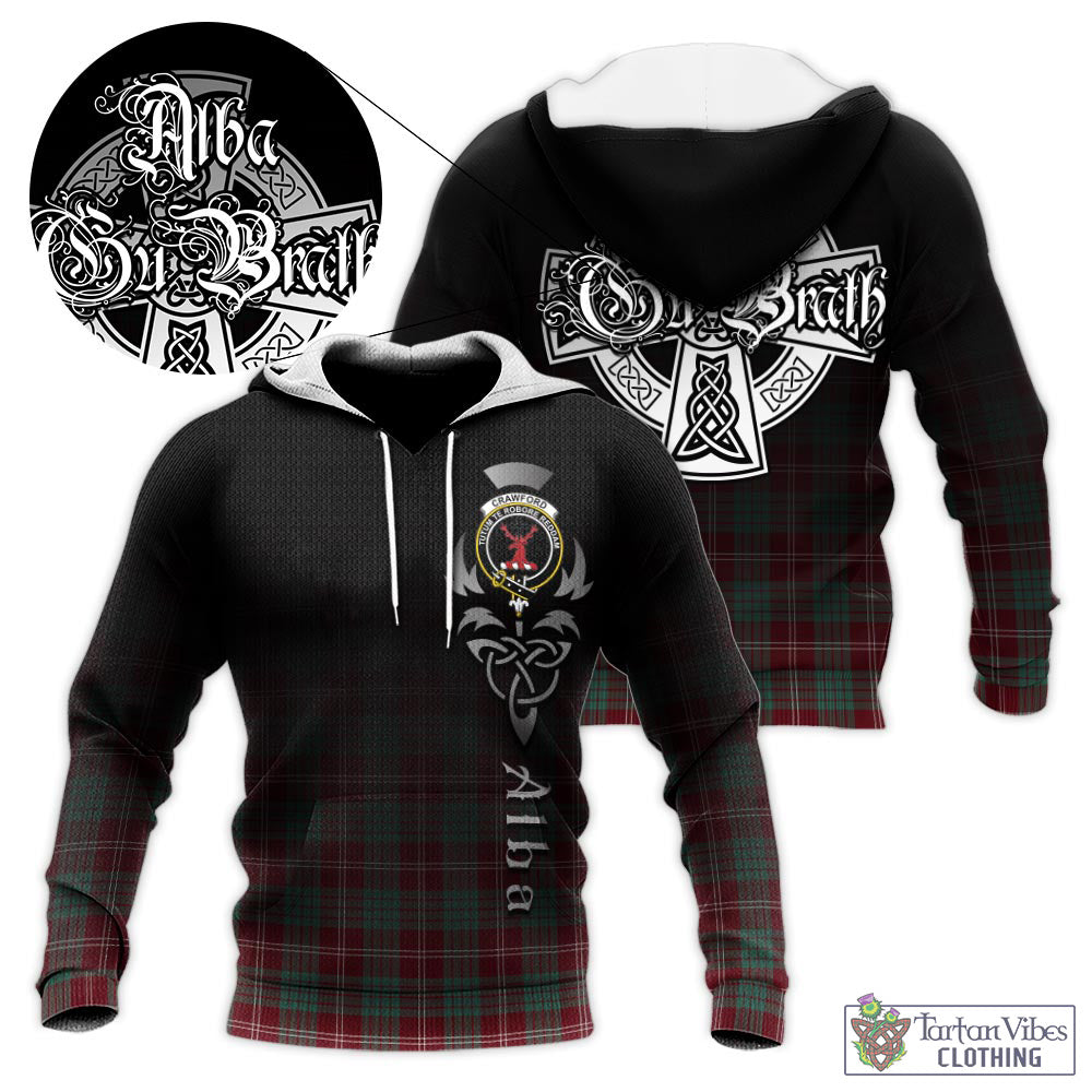 Tartan Vibes Clothing Crawford Modern Tartan Knitted Hoodie Featuring Alba Gu Brath Family Crest Celtic Inspired