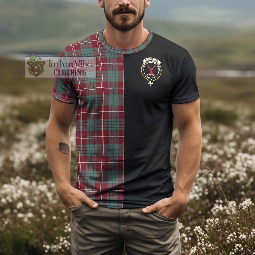 Tartan Vibes Clothing Crawford Modern Tartan T-Shirt with Family Crest and Half Of Me Style