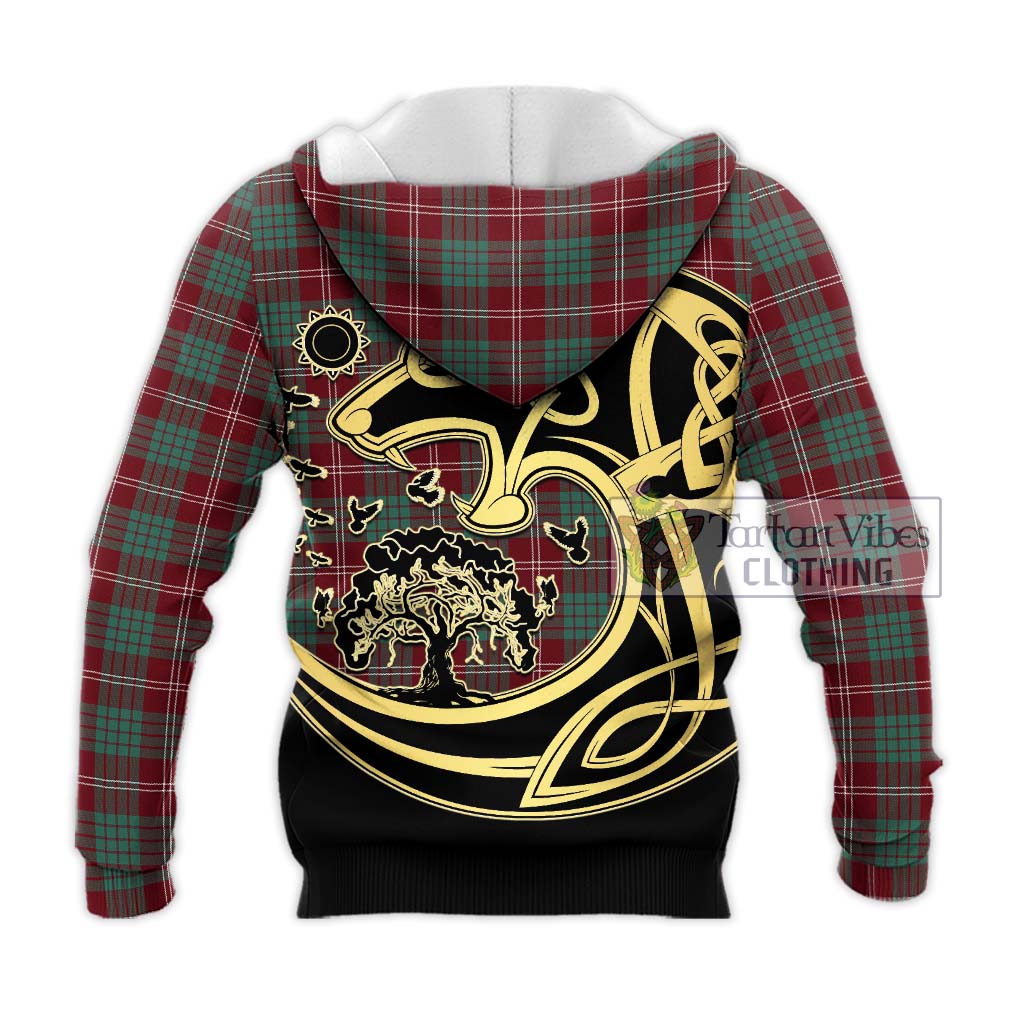 Tartan Vibes Clothing Crawford Modern Tartan Knitted Hoodie with Family Crest Celtic Wolf Style