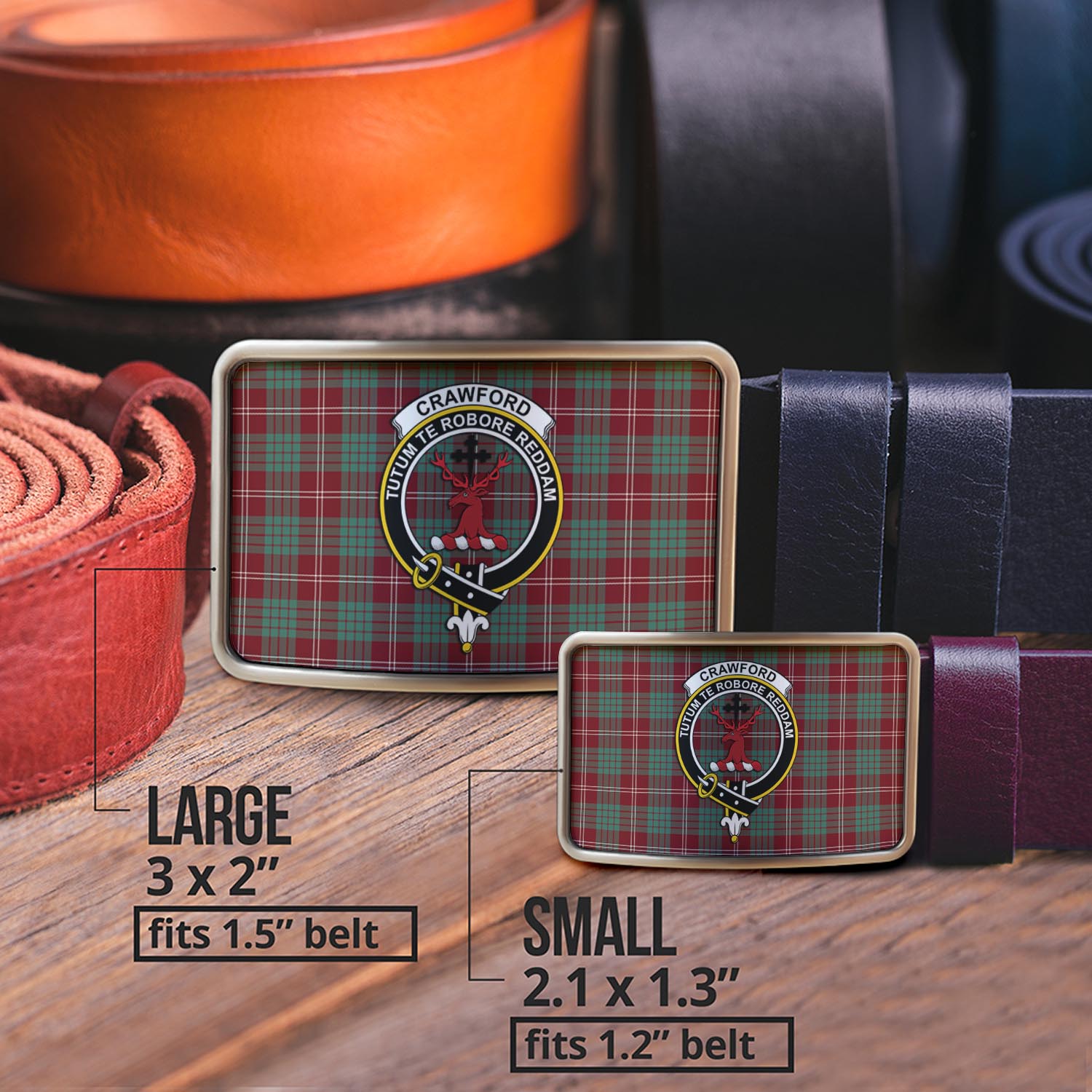 Crawford Modern Tartan Belt Buckles with Family Crest - Tartanvibesclothing