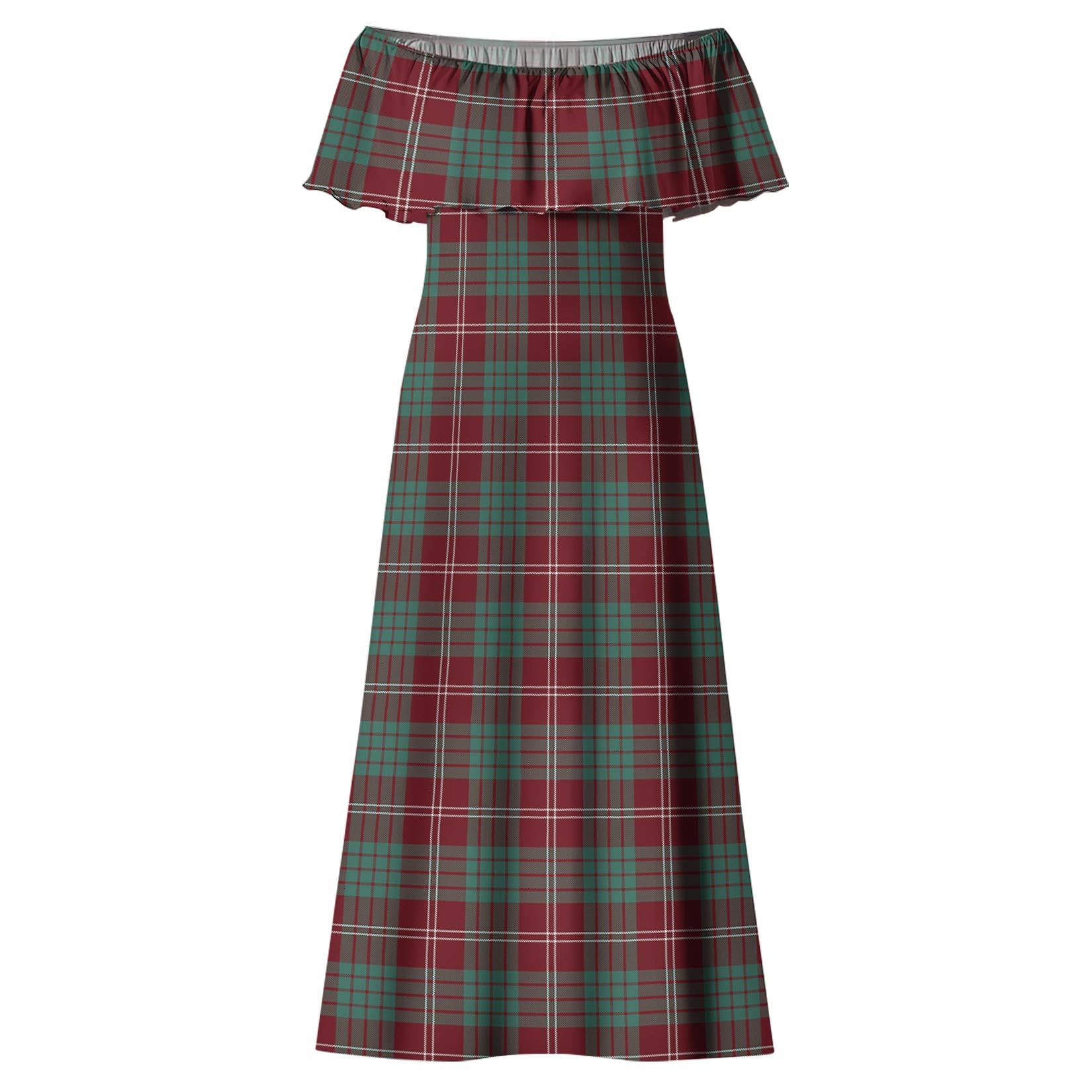 Crawford Modern Tartan Off Shoulder Long Dress - Tartanvibesclothing