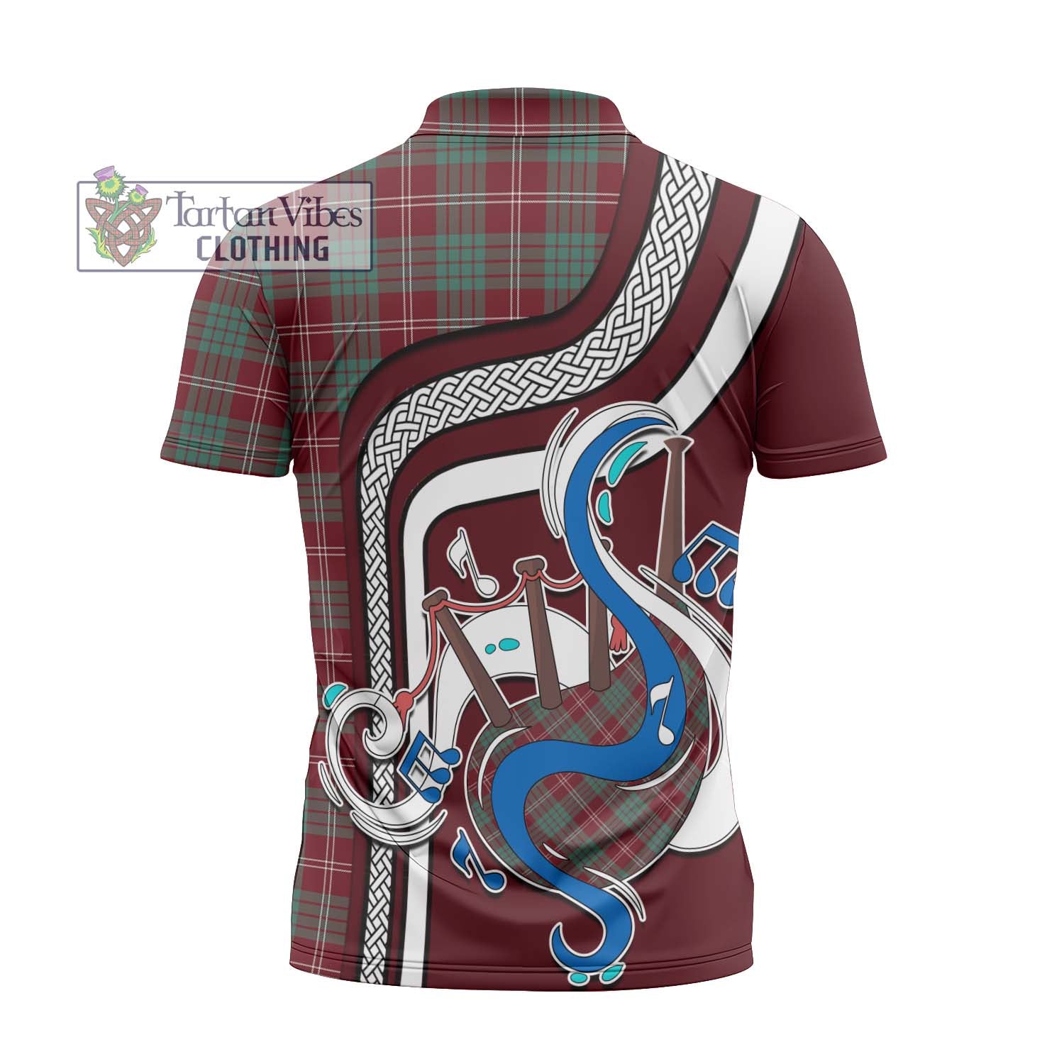 Tartan Vibes Clothing Crawford Modern Tartan Zipper Polo Shirt with Epic Bagpipe Style