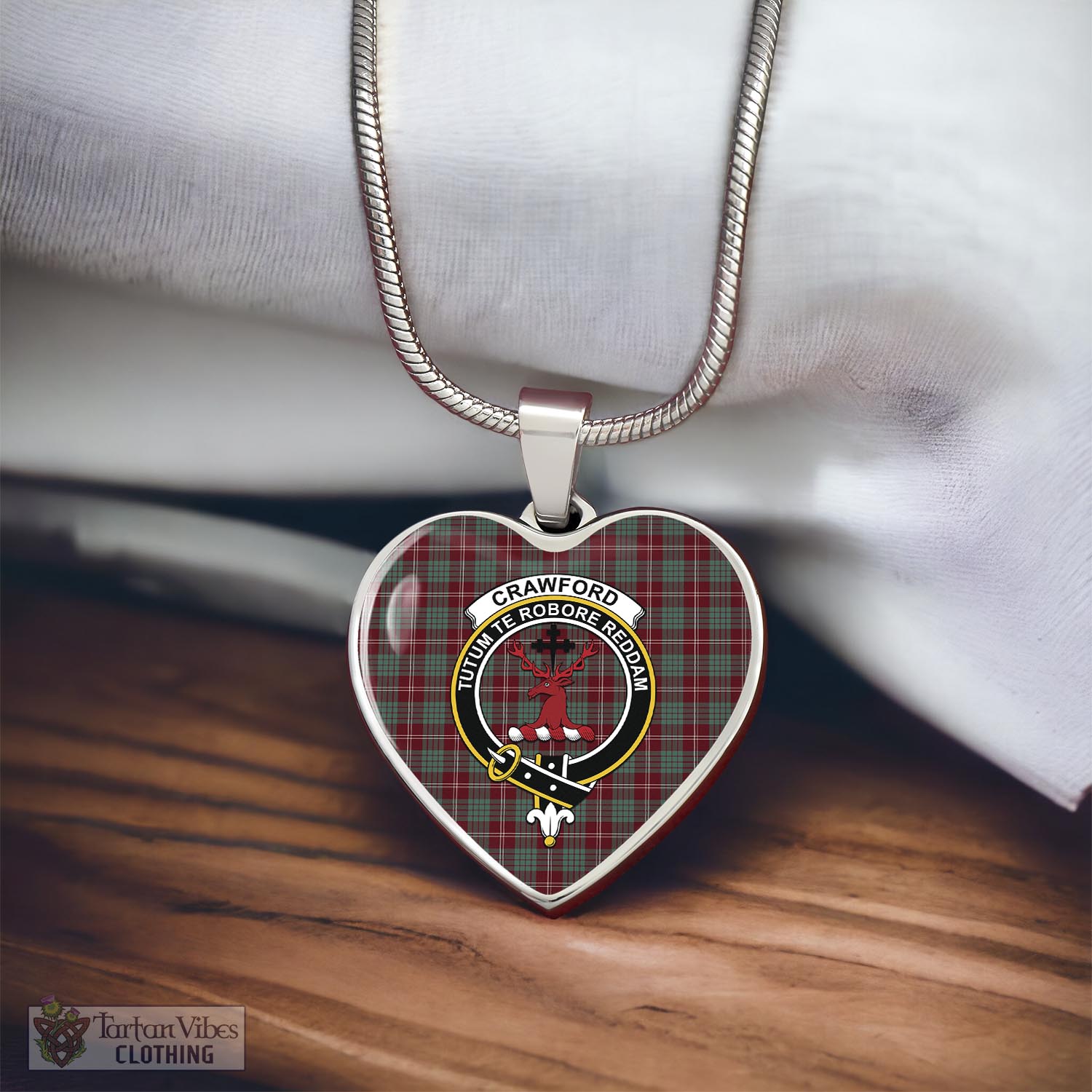 Tartan Vibes Clothing Crawford Modern Tartan Heart Necklace with Family Crest