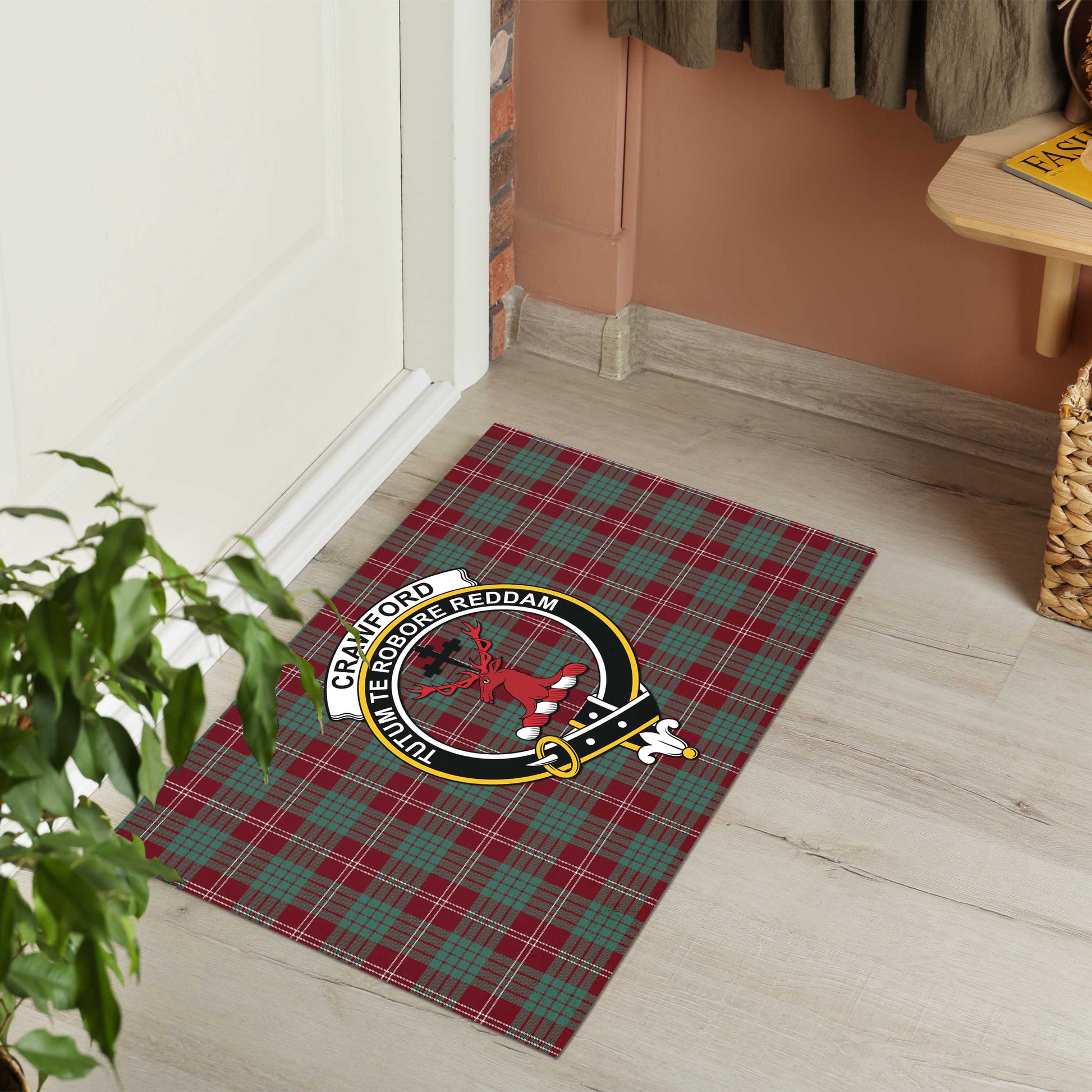 Crawford Modern Tartan Door Mat with Family Crest - Tartanvibesclothing