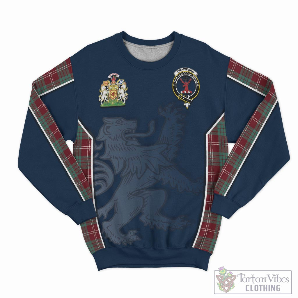 Tartan Vibes Clothing Crawford Modern Tartan Sweater with Family Crest and Lion Rampant Vibes Sport Style