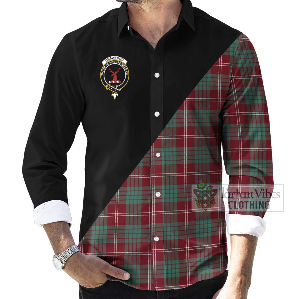 Tartan Vibes Clothing Crawford Modern Tartan Long Sleeve Button Shirt with Family Crest and Military Logo Style