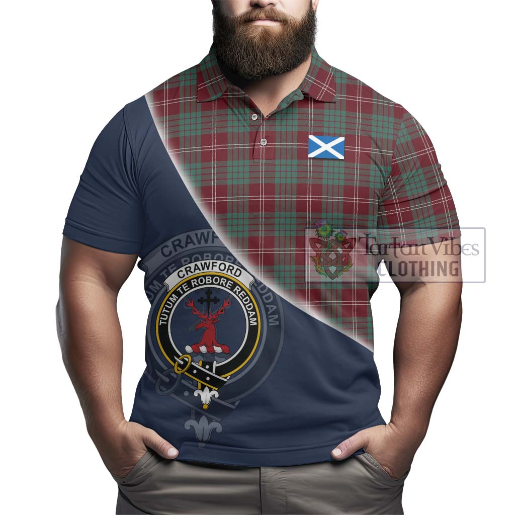 Tartan Vibes Clothing Crawford Modern Tartan Polo Shirt with Personalised National Flag and Family Crest Half Style