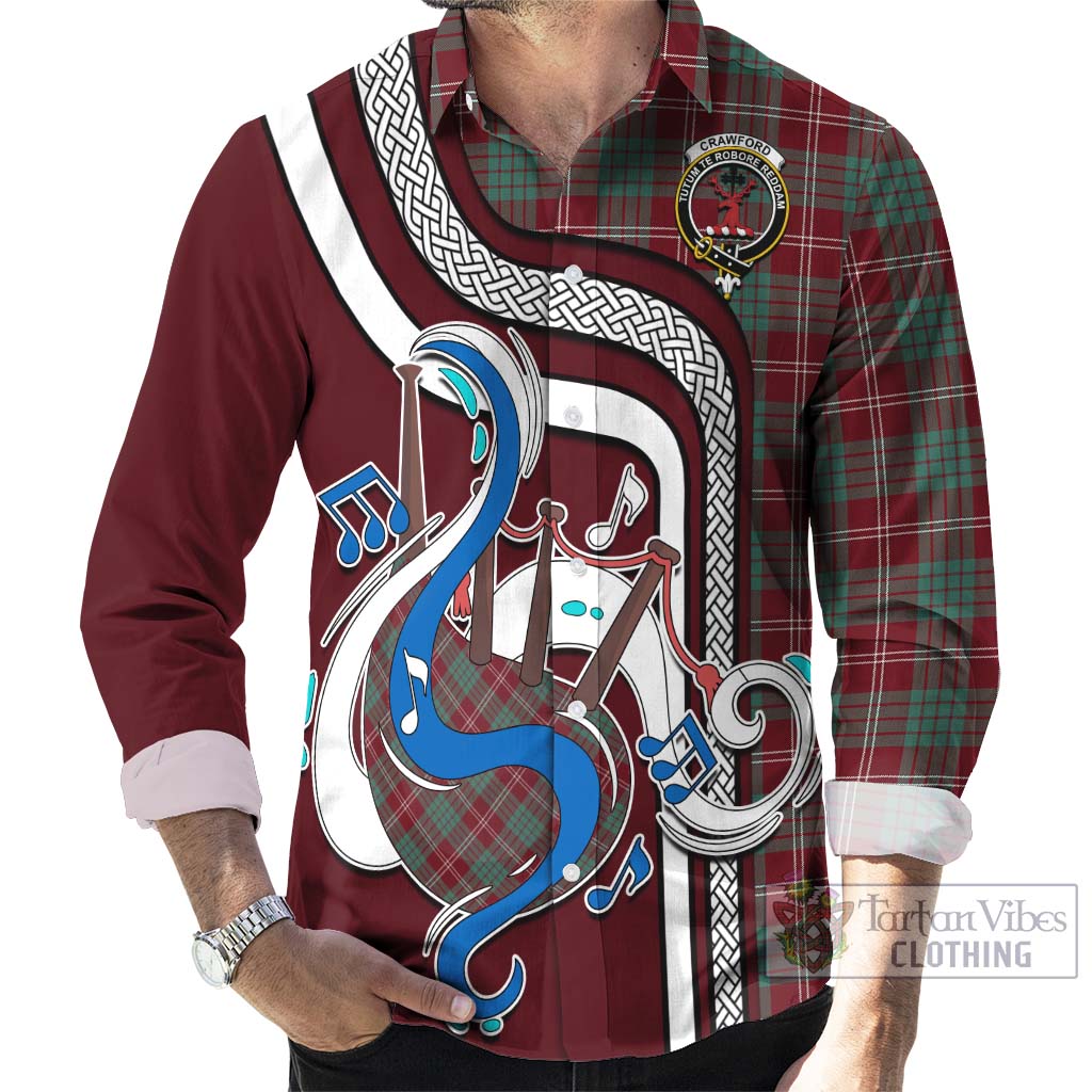 Tartan Vibes Clothing Crawford Modern Tartan Long Sleeve Button Shirt with Epic Bagpipe Style