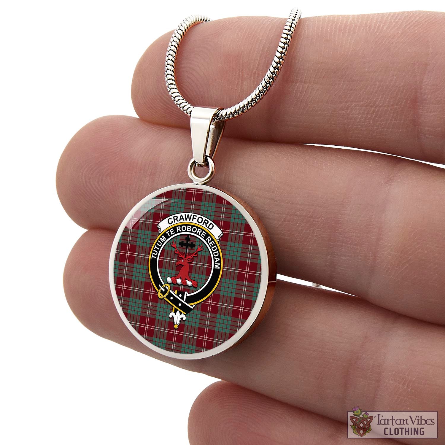 Tartan Vibes Clothing Crawford Modern Tartan Circle Necklace with Family Crest