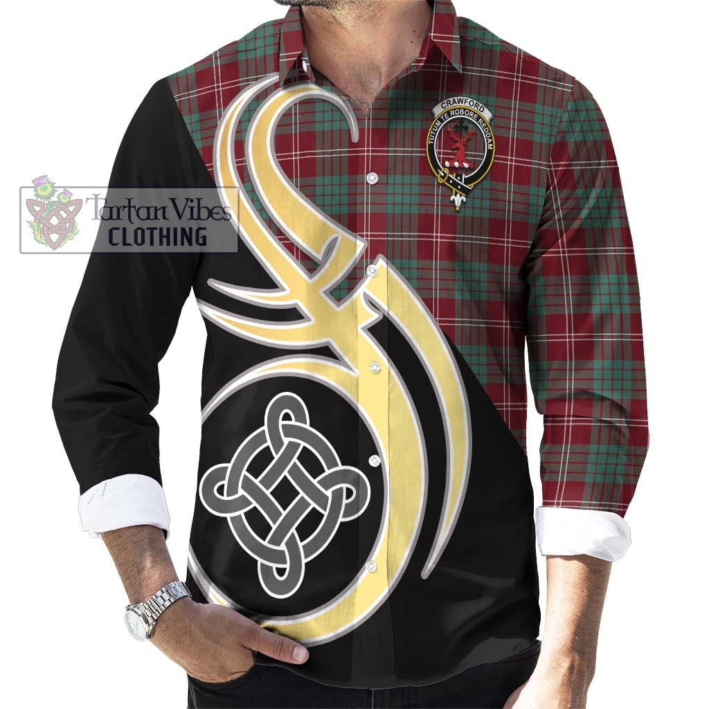 Tartan Vibes Clothing Crawford Modern Tartan Long Sleeve Button Shirt with Family Crest and Celtic Symbol Style