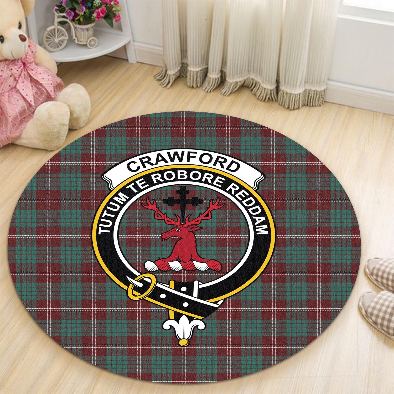 Crawford Modern Tartan Round Rug with Family Crest - Tartanvibesclothing