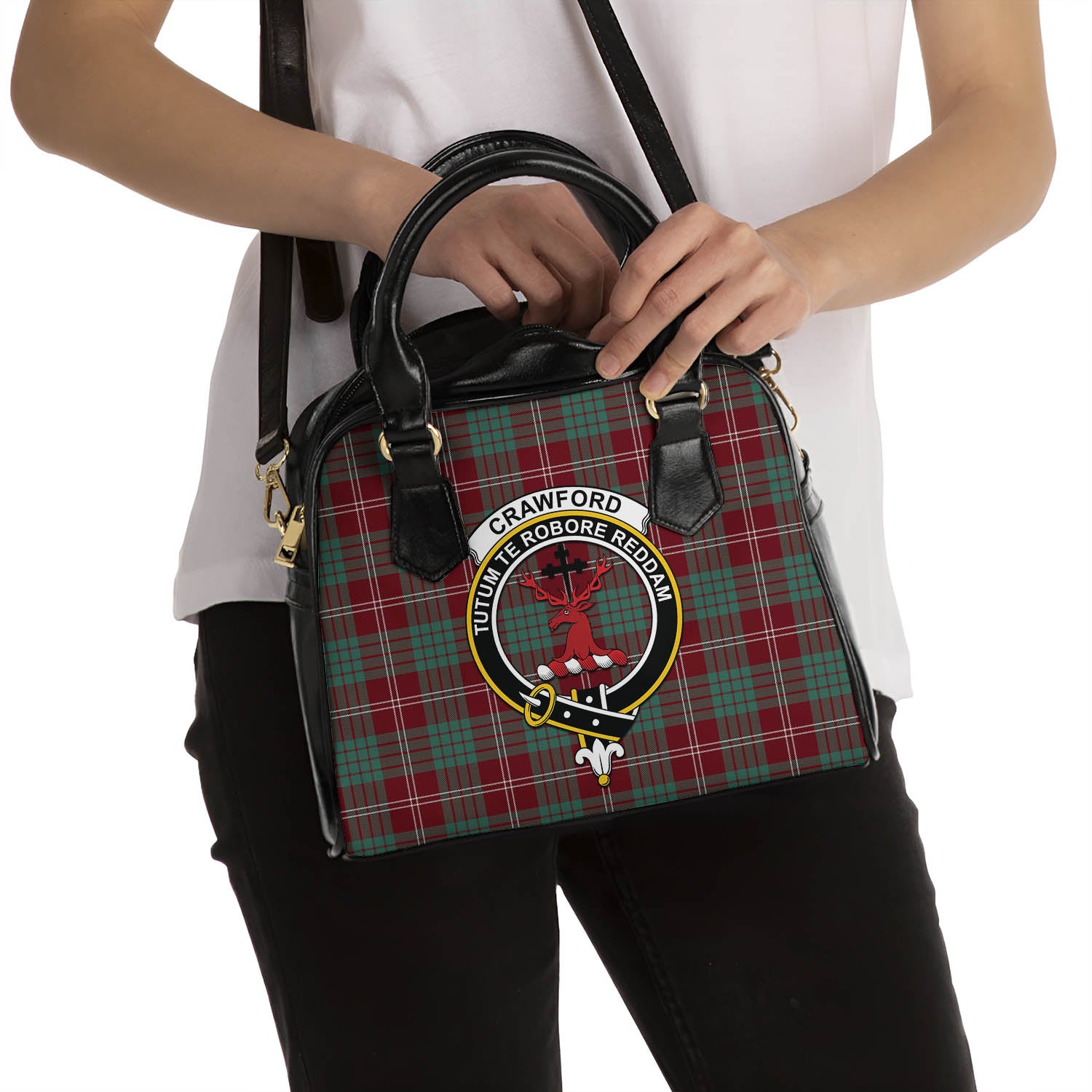 Crawford Modern Tartan Shoulder Handbags with Family Crest - Tartanvibesclothing