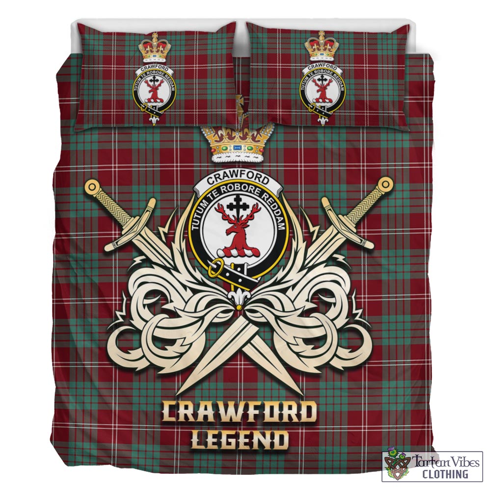 Tartan Vibes Clothing Crawford Modern Tartan Bedding Set with Clan Crest and the Golden Sword of Courageous Legacy