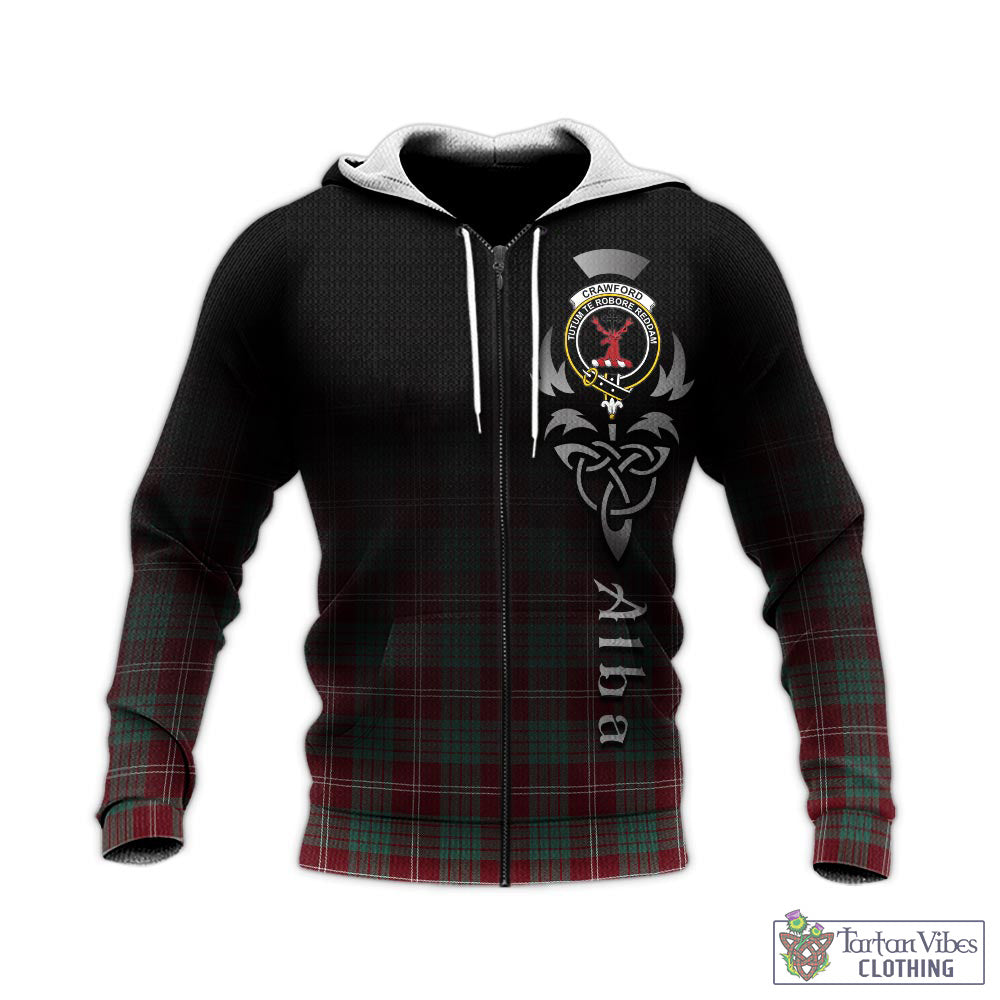 Tartan Vibes Clothing Crawford Modern Tartan Knitted Hoodie Featuring Alba Gu Brath Family Crest Celtic Inspired