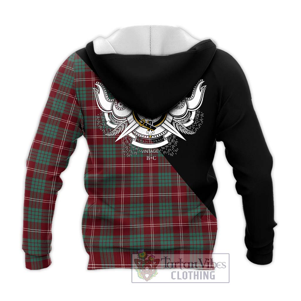 Tartan Vibes Clothing Crawford Modern Tartan Knitted Hoodie with Family Crest and Military Logo Style