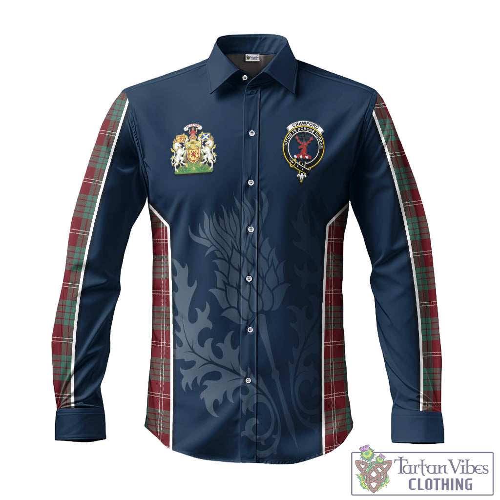 Tartan Vibes Clothing Crawford Modern Tartan Long Sleeve Button Up Shirt with Family Crest and Scottish Thistle Vibes Sport Style