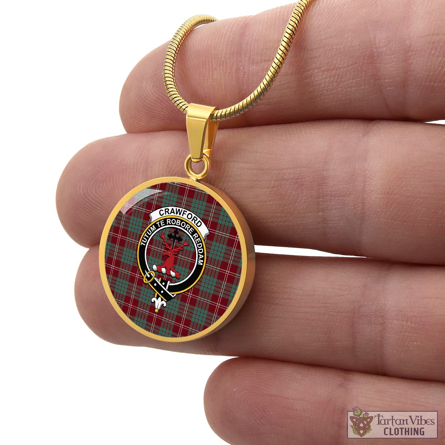 Tartan Vibes Clothing Crawford Modern Tartan Circle Necklace with Family Crest