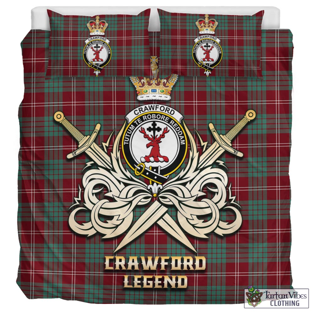 Tartan Vibes Clothing Crawford Modern Tartan Bedding Set with Clan Crest and the Golden Sword of Courageous Legacy