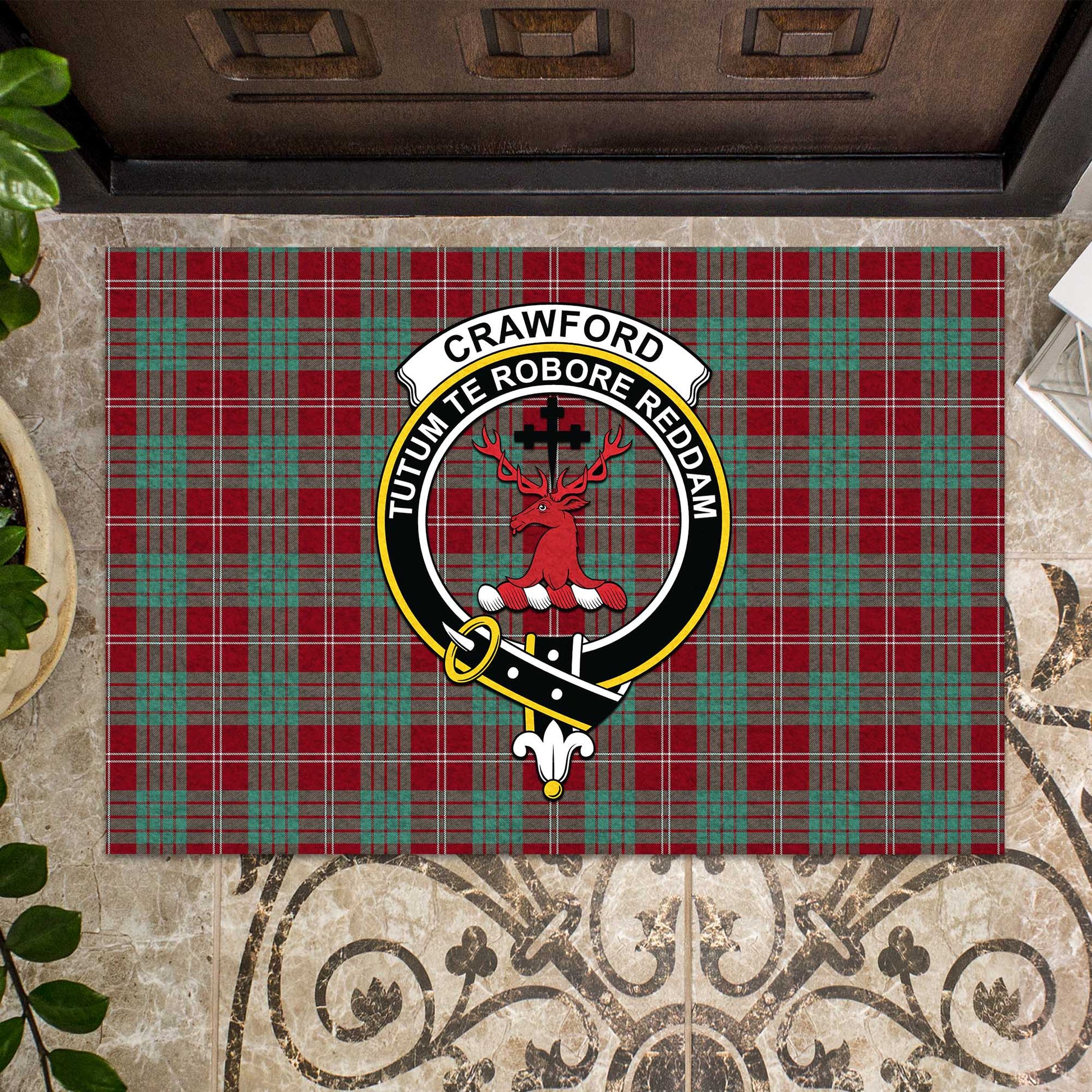 Crawford Modern Tartan Door Mat with Family Crest - Tartanvibesclothing