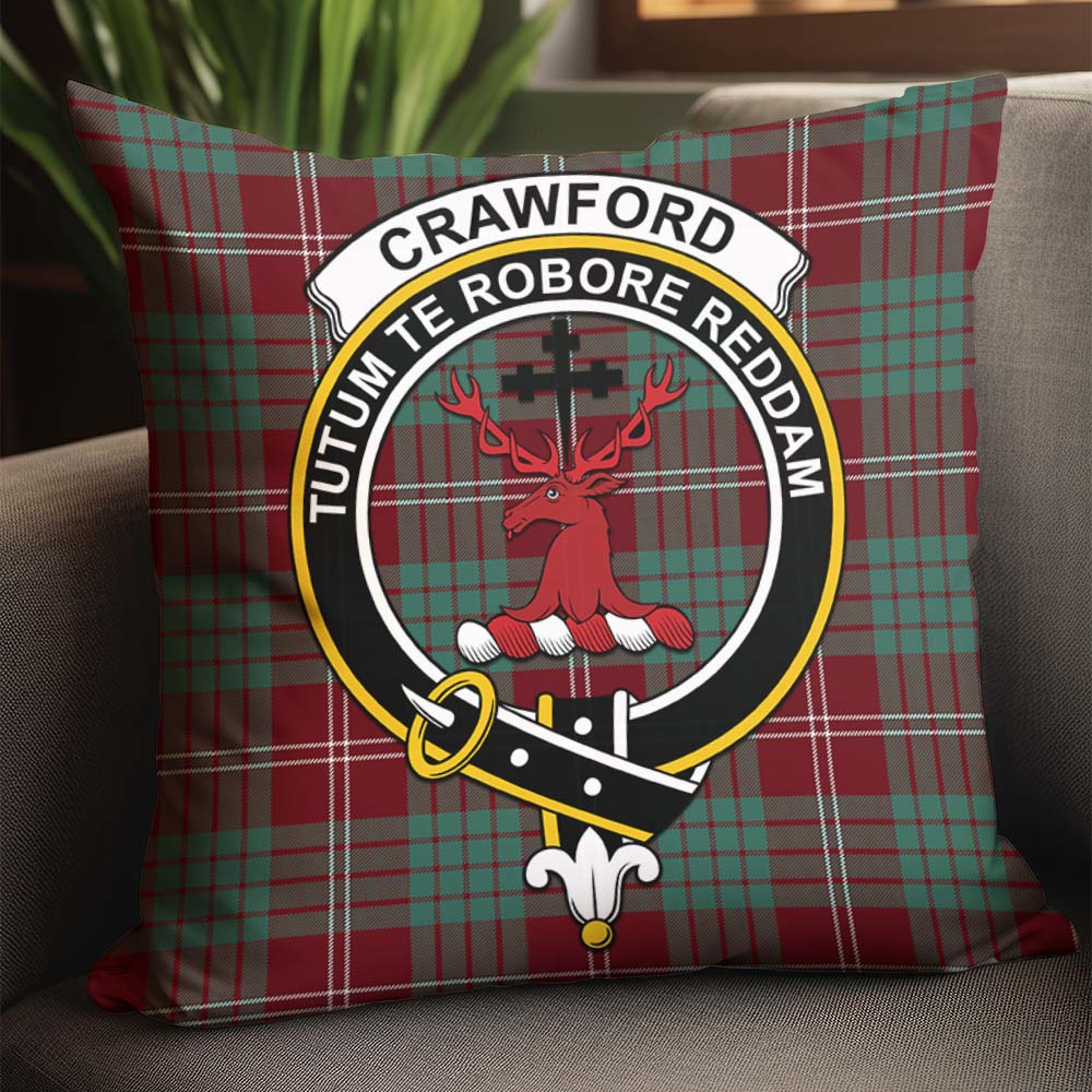 Crawford Modern Tartan Pillow Cover with Family Crest - Tartanvibesclothing