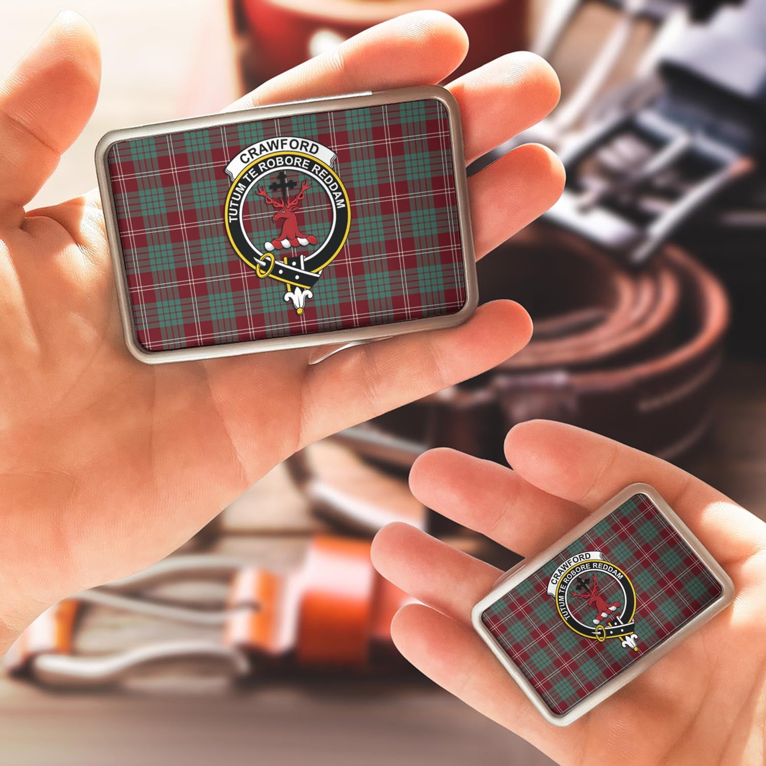 Crawford Modern Tartan Belt Buckles with Family Crest - Tartanvibesclothing