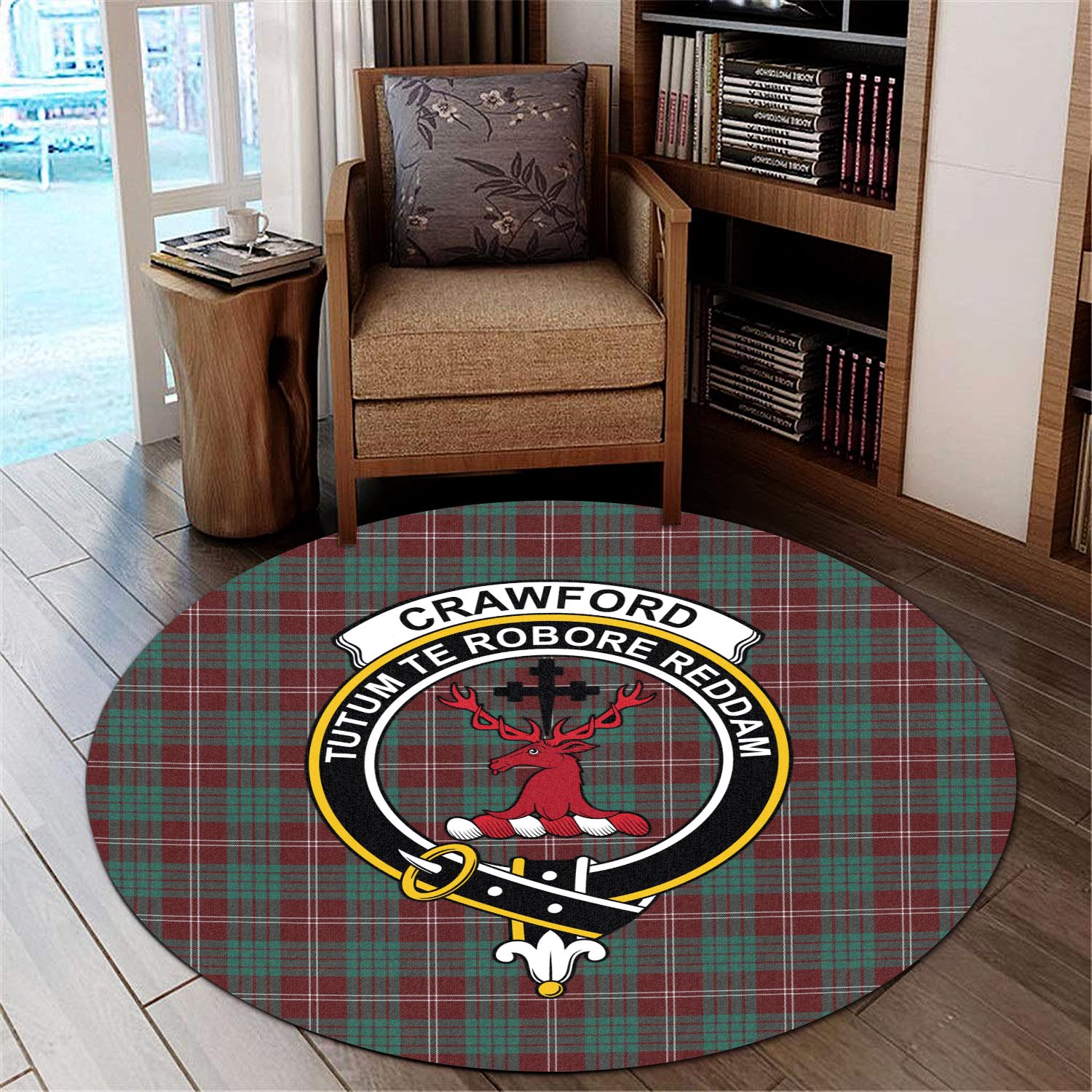 Crawford Modern Tartan Round Rug with Family Crest - Tartanvibesclothing