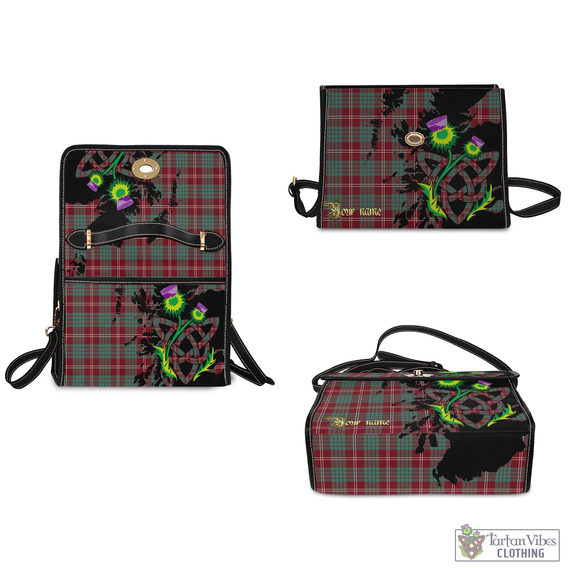 Tartan Vibes Clothing Crawford Modern Tartan Waterproof Canvas Bag with Scotland Map and Thistle Celtic Accents