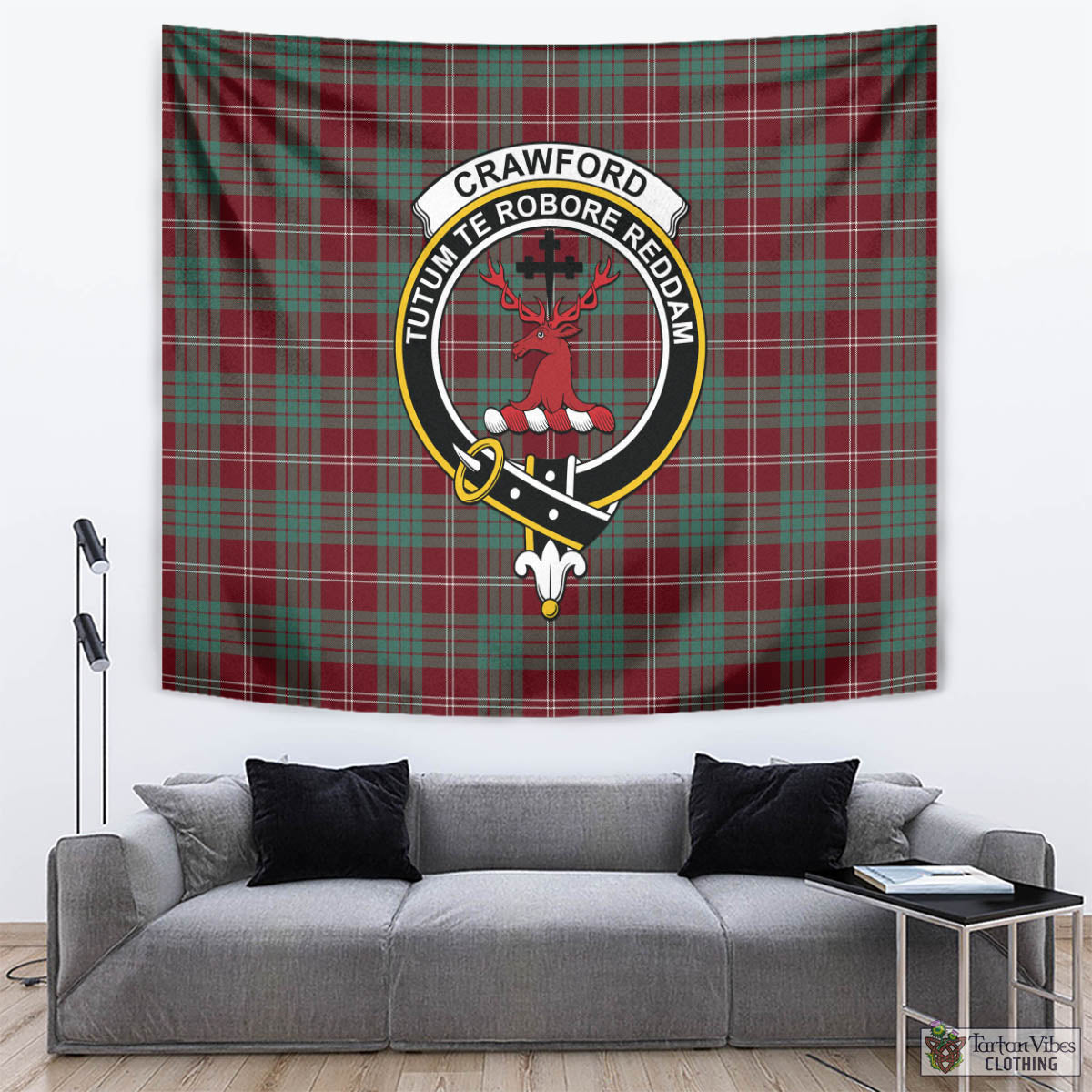 Tartan Vibes Clothing Crawford Modern Tartan Tapestry Wall Hanging and Home Decor for Room with Family Crest