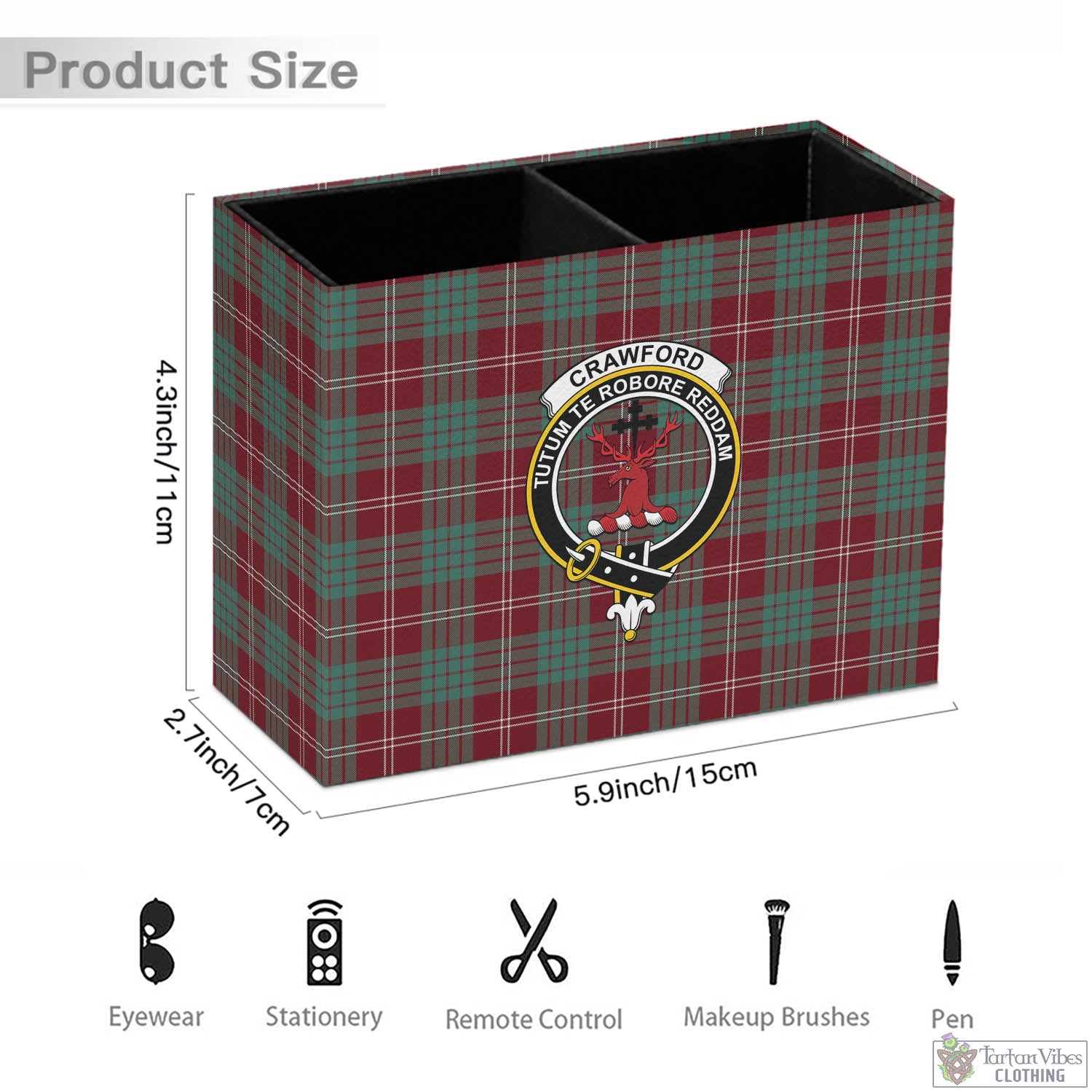 Tartan Vibes Clothing Crawford Modern Tartan Pen Holder with Family Crest