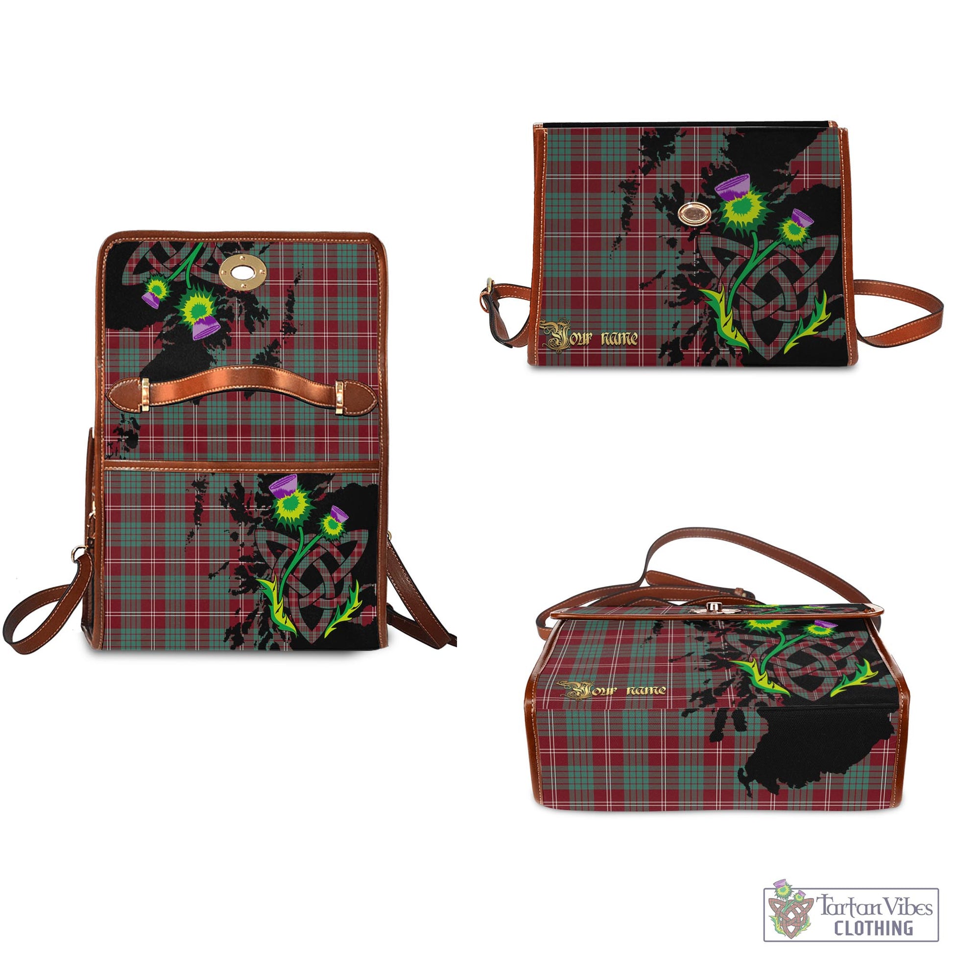 Tartan Vibes Clothing Crawford Modern Tartan Waterproof Canvas Bag with Scotland Map and Thistle Celtic Accents