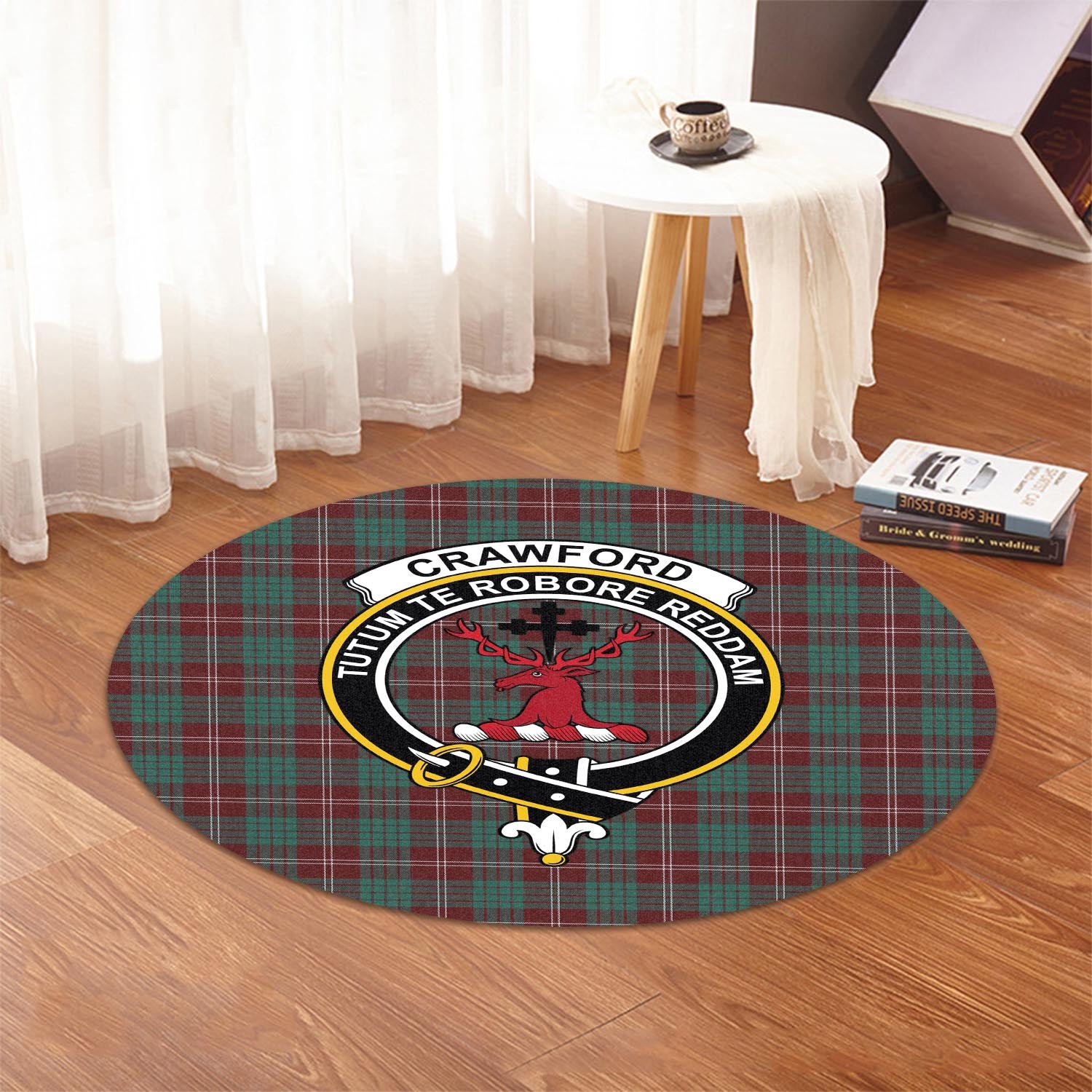 Crawford Modern Tartan Round Rug with Family Crest - Tartanvibesclothing