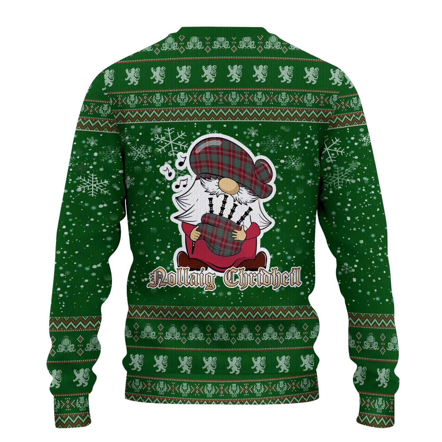 Crawford Modern Clan Christmas Family Knitted Sweater with Funny Gnome Playing Bagpipes - Tartanvibesclothing