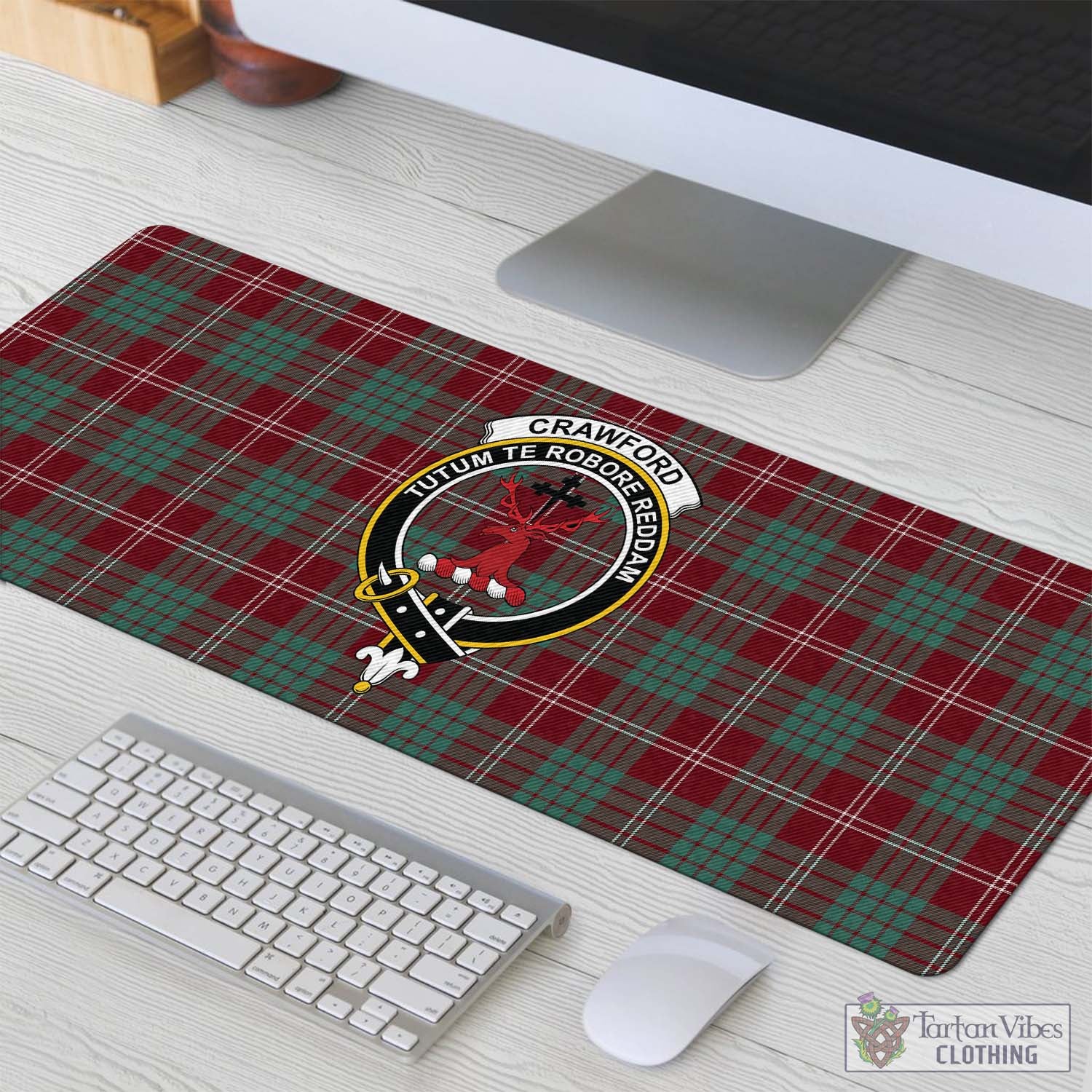 Tartan Vibes Clothing Crawford Modern Tartan Mouse Pad with Family Crest