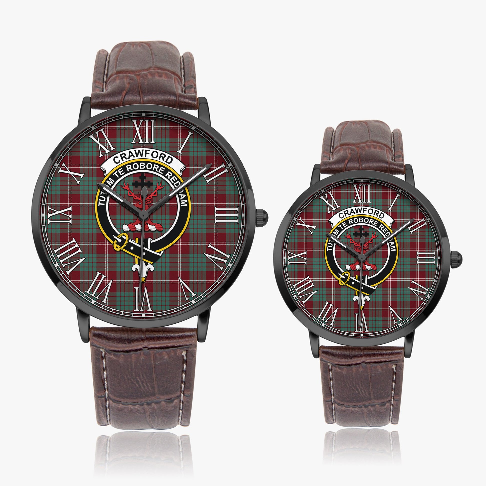 Crawford Modern Tartan Family Crest Leather Strap Quartz Watch - Tartanvibesclothing