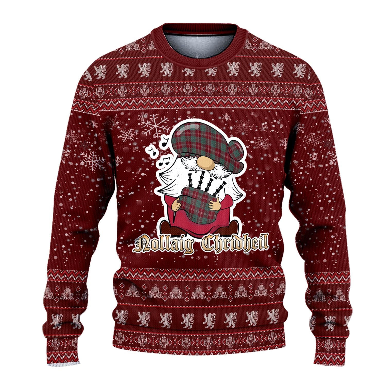 Crawford Modern Clan Christmas Family Knitted Sweater with Funny Gnome Playing Bagpipes - Tartanvibesclothing