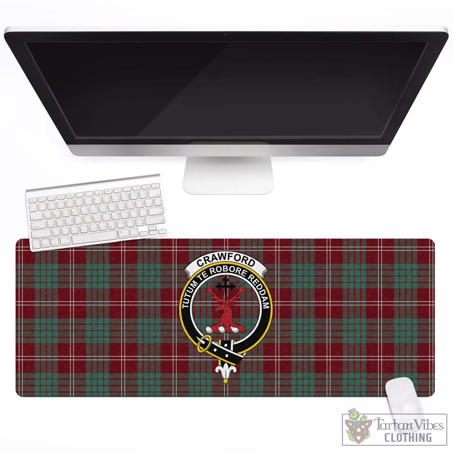 Tartan Vibes Clothing Crawford Modern Tartan Mouse Pad with Family Crest