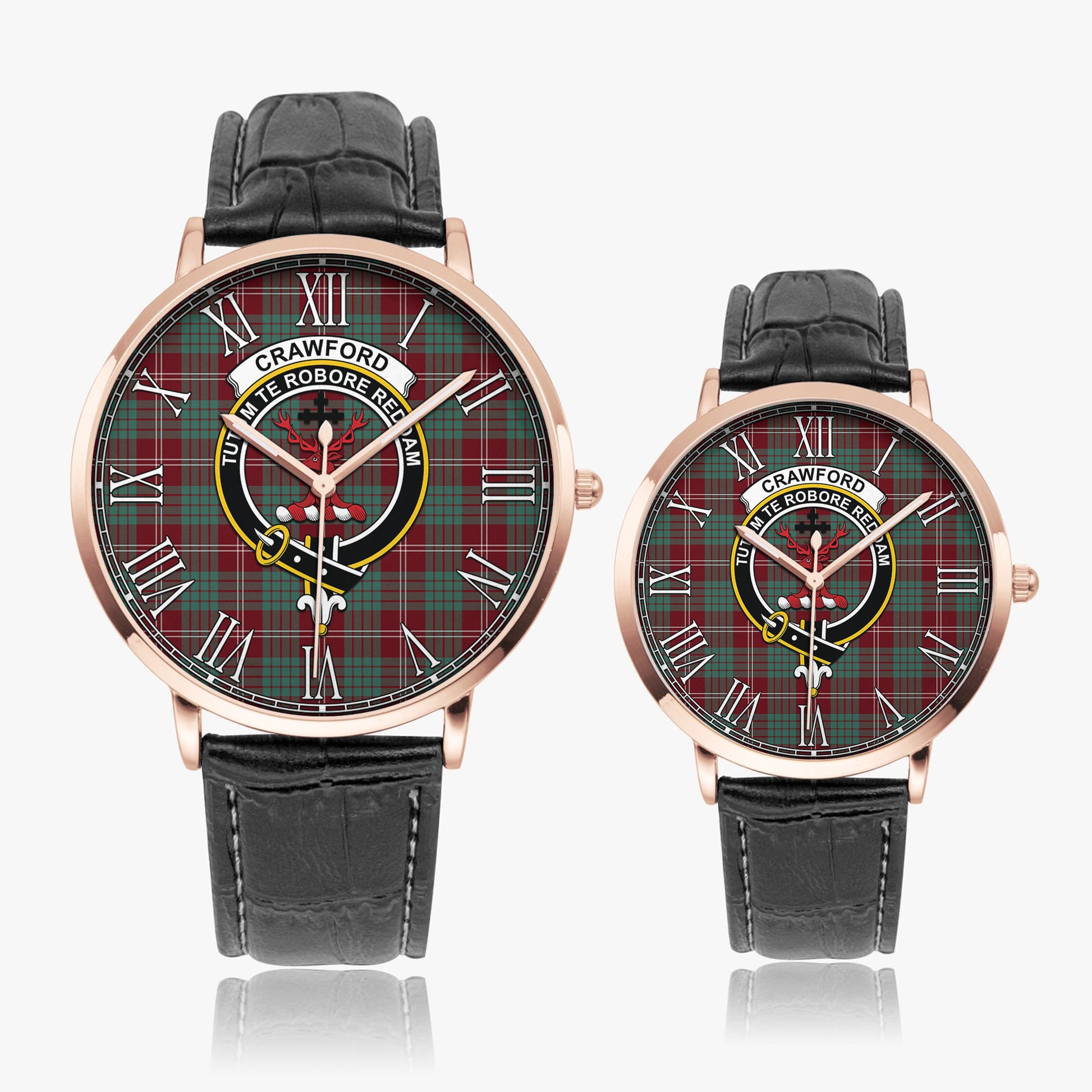 Crawford Modern Tartan Family Crest Leather Strap Quartz Watch - Tartanvibesclothing