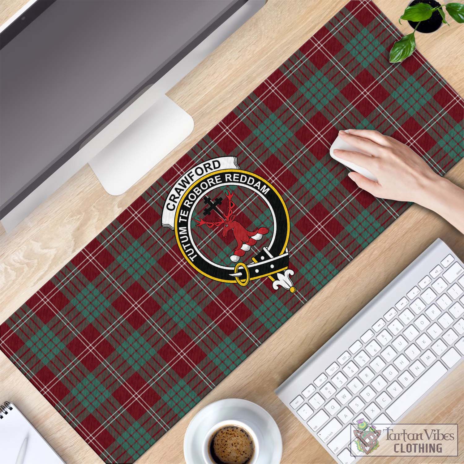 Tartan Vibes Clothing Crawford Modern Tartan Mouse Pad with Family Crest