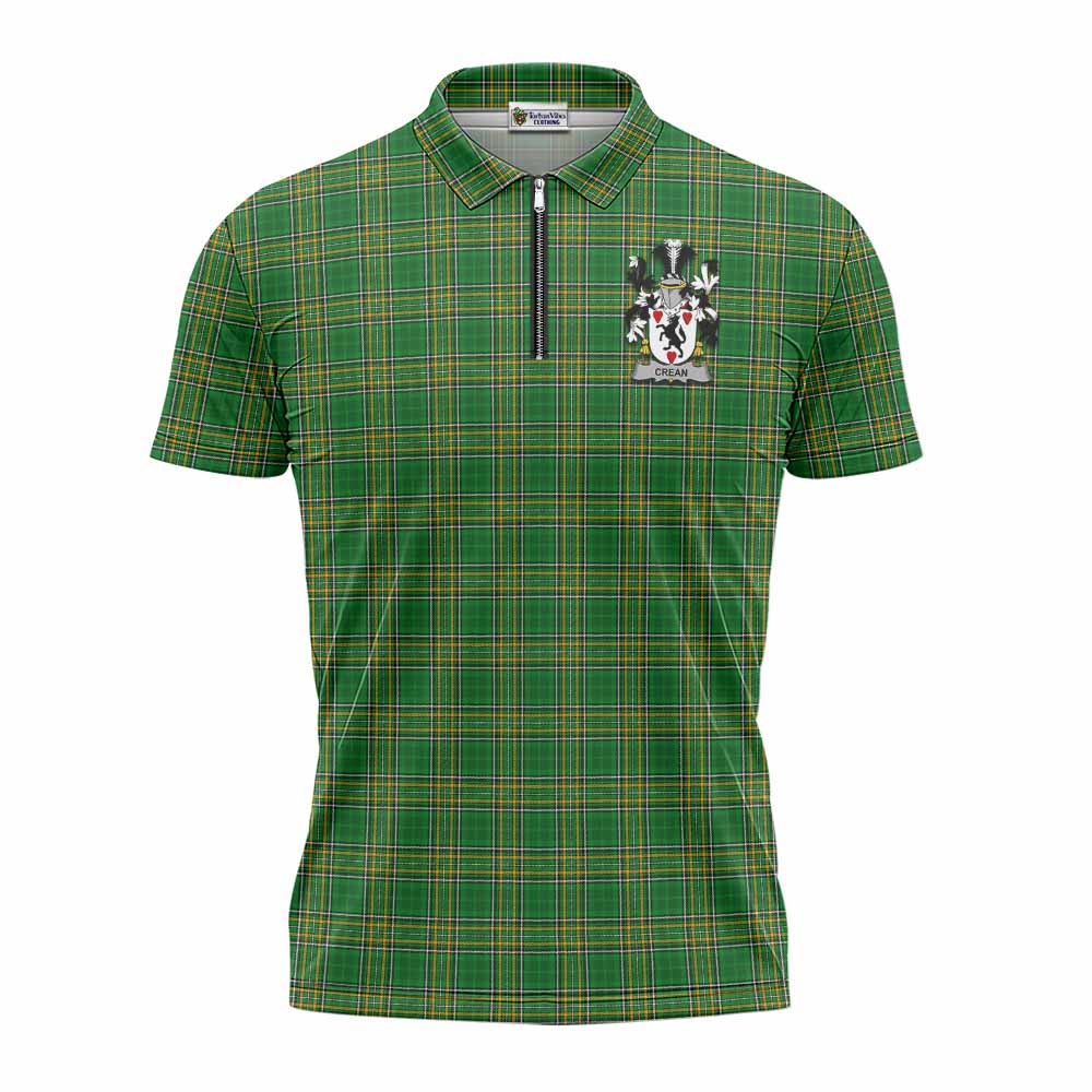 Crean Irish Clan Tartan Zipper Polo Shirt with Coat of Arms